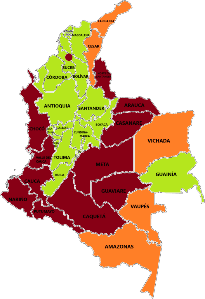 ¿Es seguro viajar a Colombia? Mapa de los departamentos de Colombia según peligrosidad