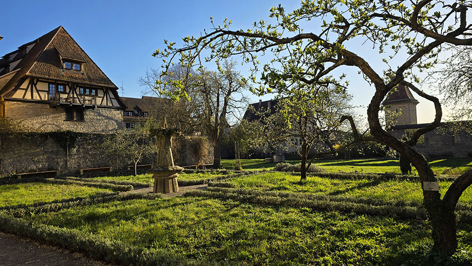 Qué ver en Rothenburg: Klostergarten con las murallas de fondo