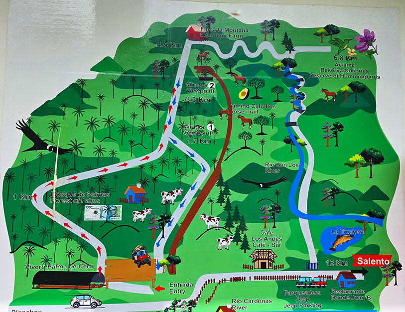 Mapa con los trekkings en el Valle de Cocora - Cómo visitar el Valle de Cocora