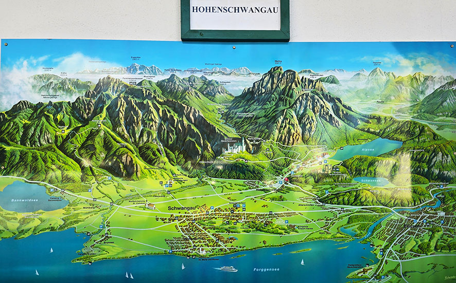 Mapa de Schwangau y sus alrededores - cómo visitar el Castillo de Neuschwanstein