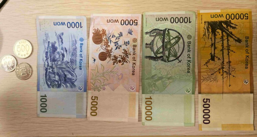 Billetes y monedas del won coreano - Preparativos para viajar a Corea del Sur por libre