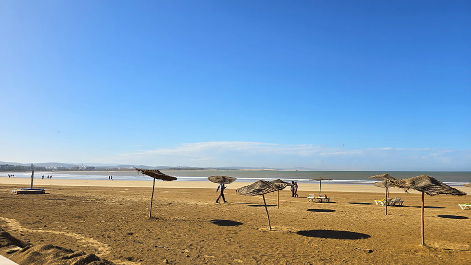 Sombrillas de paja en una playa -  - Qué ver en Essaouira